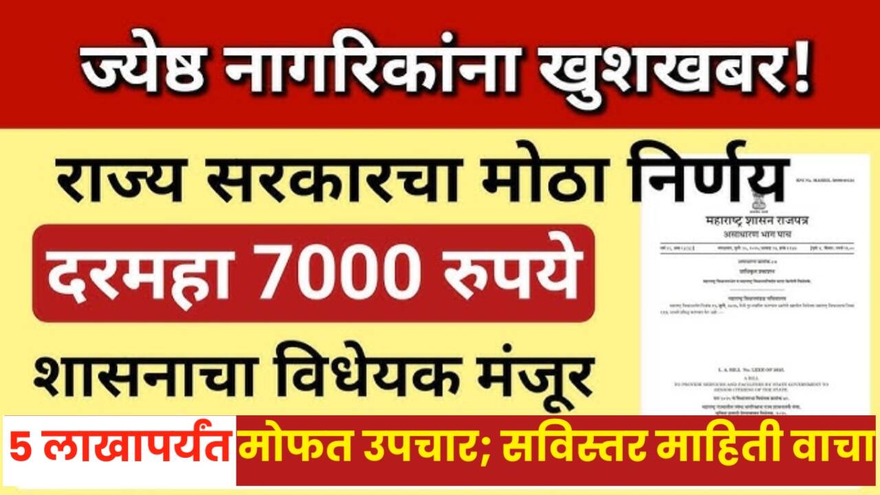 Senior Citizen Scheme: ज्येष्ठ नागरिकांसाठी मोठी योजना सुरू! आता दरमहा ₹७,००० मानधन आणि ₹५ लाखांपर्यंत मोफत उपचार